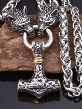 High Quality Men Wolf Head Viking Stainless Steel Necklace Pendant